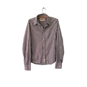 Abercrombie & Fitch Men's Med Long Sleeve Navy Orange Plaid 100% Cotton